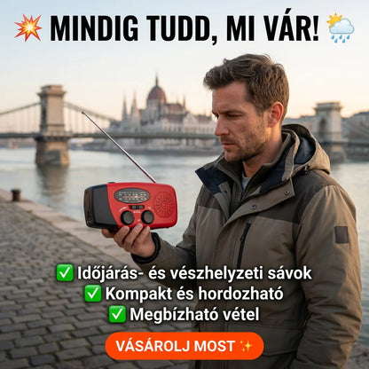 Multifunkciós Hordozható Napelemes Vészhelyzeti Rádió - Támogatja a kézi áramtermelést
