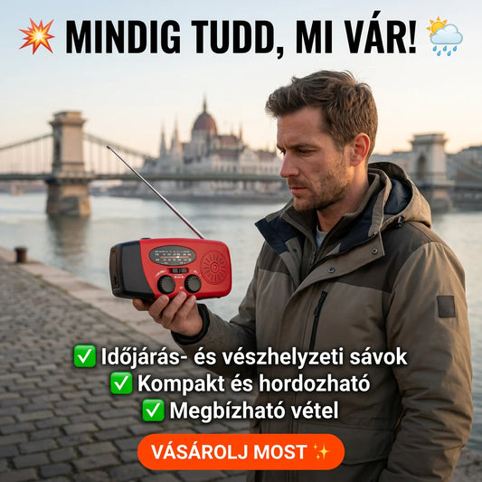 Multifunkciós Hordozható Napelemes Vészhelyzeti Rádió - Támogatja a kézi áramtermelést