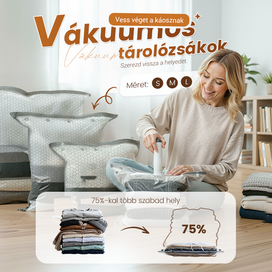 📦 Vákuum tárolózsákok — 75% helymegtakarítás | Praktikus otthoni és utazási tároló megoldás