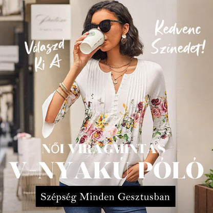 Női virágmintás V-nyakú póló☀️ Nyári kiárusítás – 40% kedvezmény!