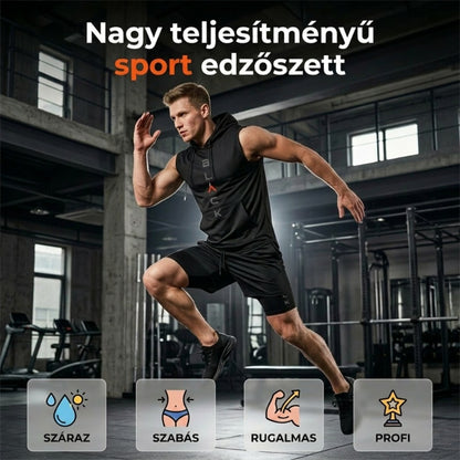Férfi sportos ujjatlan kapucnis pulóver és rövidnadrág szett