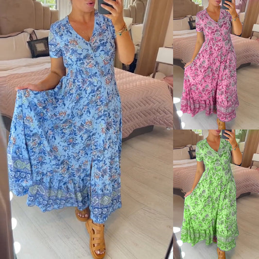 🌺2025  Új virágos ruha V-nyakkivágással【S-4XL】