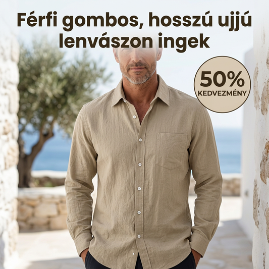 Férfi gombos, hosszú ujjú lenvászon ingek