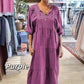 👗Női pamut V-nyakú egyszínű egyszínű fél ujjú hosszú ruha