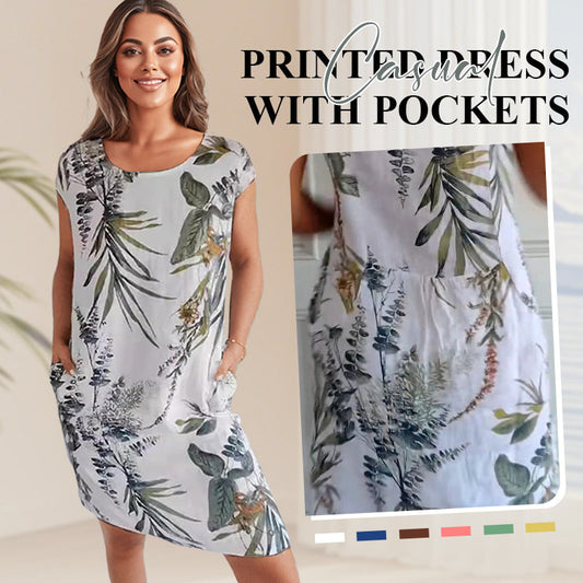 🌻Trópusi érzések👗Női nyakkivágású, botanikus mintás pamut designer ruha