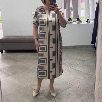 🤎Geometrikus mintás kerek nyakú női alkalmi ruhák