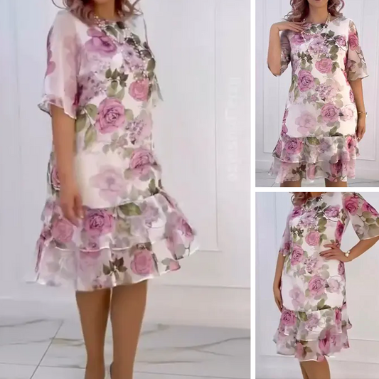 🌺Rózsaszín sifon ruha fodrokkal💐