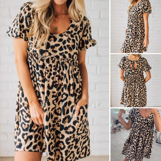 🔥Női alkalmi leopárd nyomtatott miniruha👗