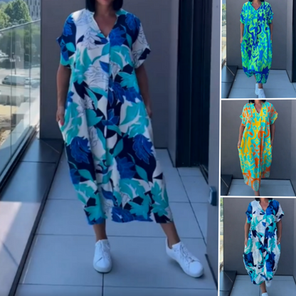 🌿[S-3XL]🌿 Női temperamentum V-nyakú nyomtatott laza ruhák