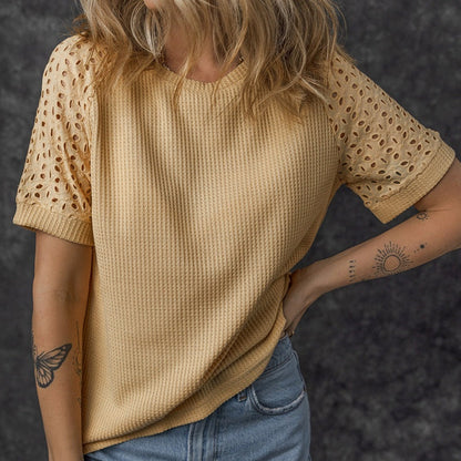 👚 Női alkalmi rövid ujjú laza üreges ki rövid ujjú