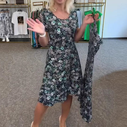 💖 Női alkalmi kerek nyakú virágos nyomtatott ruhák