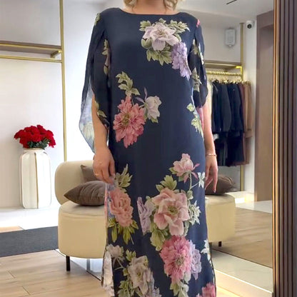 🌺Női Elegáns Crew nyakú nyomtatott hosszú ruha