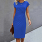 Women’s Solid Short Sleeve Shirred Waist Midi Dress
