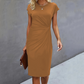 Women’s Solid Short Sleeve Shirred Waist Midi Dress