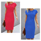 Women’s Solid Short Sleeve Shirred Waist Midi Dress