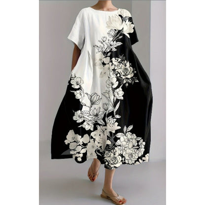 Női alkalmi nyomtatott rövid ujjú ruha