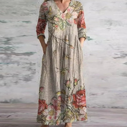 Női nagy méretű V-nyakú nyomtatott ruha