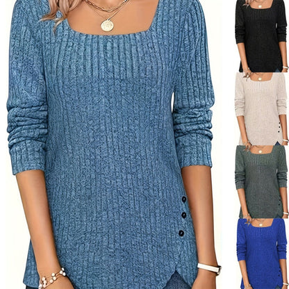 Női kötött pulóver négyzet alakú nyakkivágással