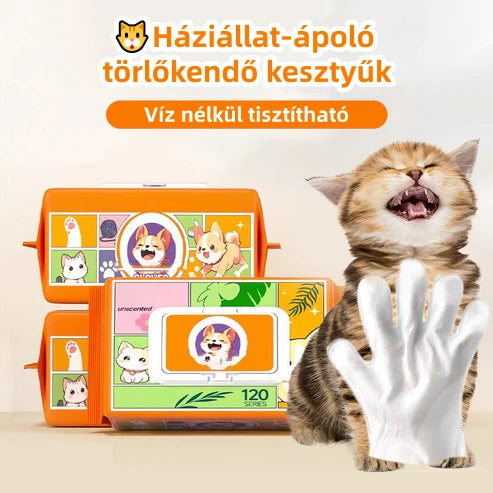 🐱Háziállat-ápoló törlőkendő kesztyűk - Víz nélkül is lehet tisztítani