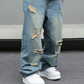 👖【XL-6XL】Férfi szakadt, egyenes szárú oversize farmer