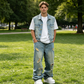 👖【XL-6XL】Férfi szakadt, egyenes szárú oversize farmer