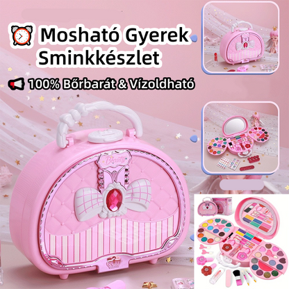 📢 100% Bőrbarát & Vízoldható ⏰ Mosható Gyerek Sminkkészlet | Mobil Rózsaszín Tárolótáskában