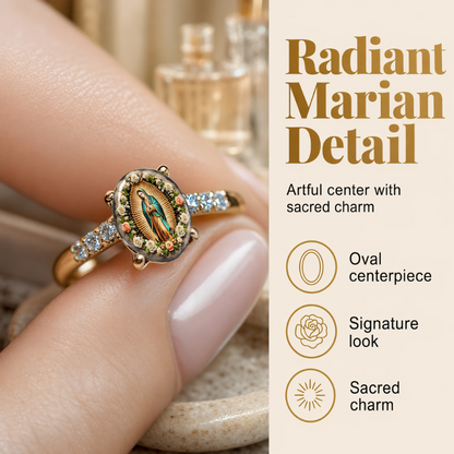 💍 Aranyszínű, ovális kristályos Szűz Mária-gyűrű