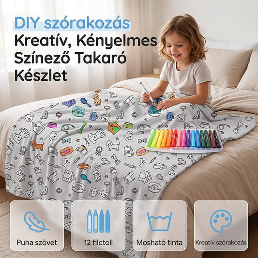 👨‍👩‍👧Saját színekkel díszített, egyedi DIY festett takaró