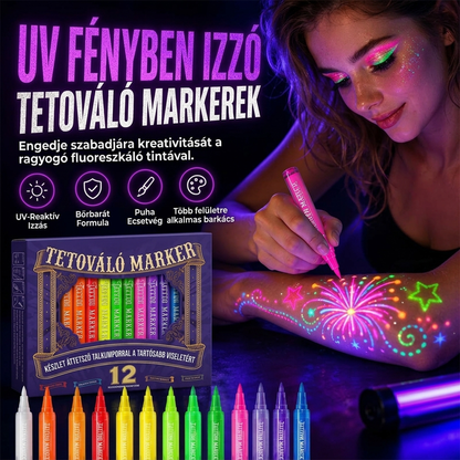 🎭 Élénk színű fluoreszkáló toll – a bőrre is felvihető