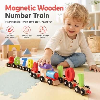 🚂 Montessori mágneses fa számvonat – szórakoztató korai fejlesztő játék 🔢✨