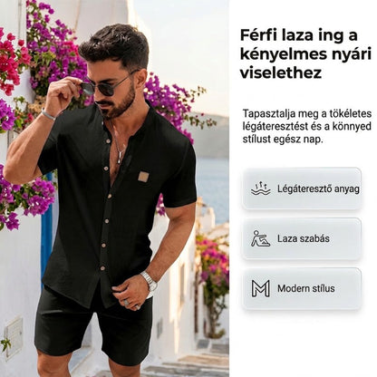 👔 2026-os nyári új férfi állógalléros lenvászon ing