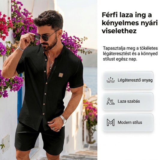👔 2026-os nyári új férfi állógalléros lenvászon ing